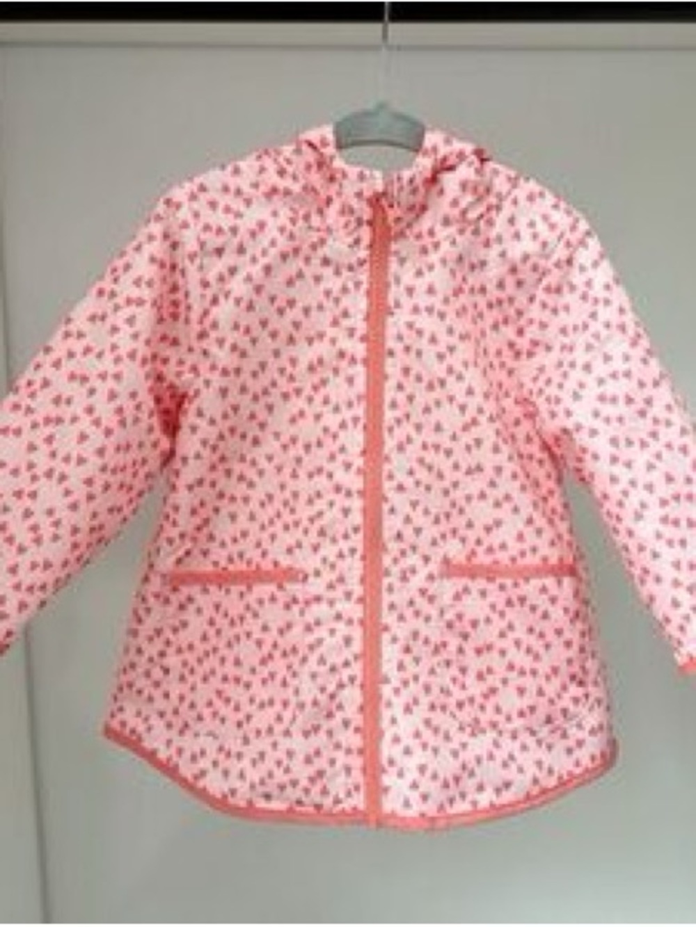 Girls' Pink Heart-Print Hooded Raincoat - Picture 2 of 6